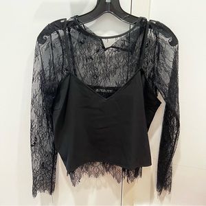 Mustard Seed black long sleeve lace top
